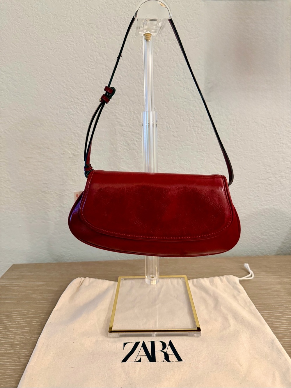 ZARA Patent Leather Shoulder Bag in Dark Cherry NWT - Picture 3 of 10